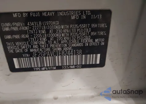 2014 Subaru Xv Crosstrek 2.0I Premium из США, поврежденный, VIN JF2GPAVC1E8244138